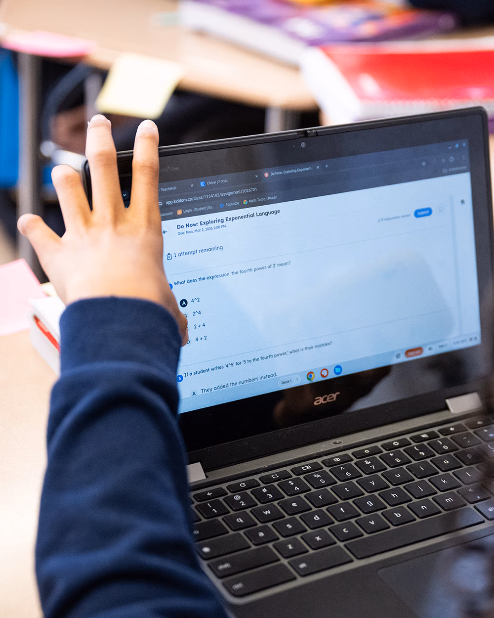 A student works on an assignment using the Kiddom app during a class at the PS 083 Donald Hertz School in The Bronx, New York.