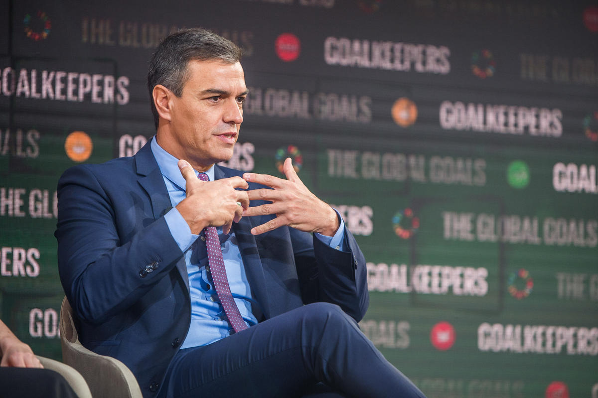 Pedro Sanchez speaks at Goalkeepers 2019. ©Gates Archive/Mike Lawrence