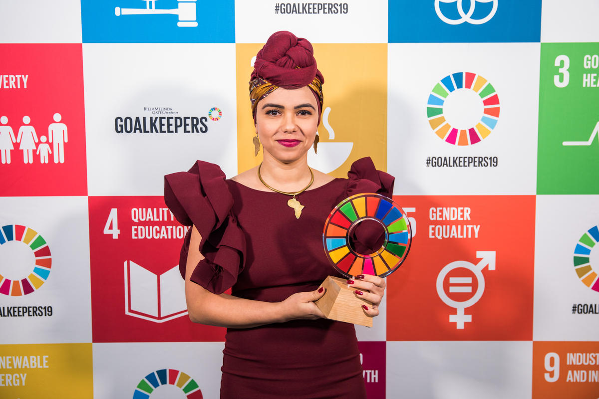 Aya Chebbi, Campaign award recipient attends the Goalkeepers 2019 Global Goals Awards event. ©Gates Archive/Christopher Farber