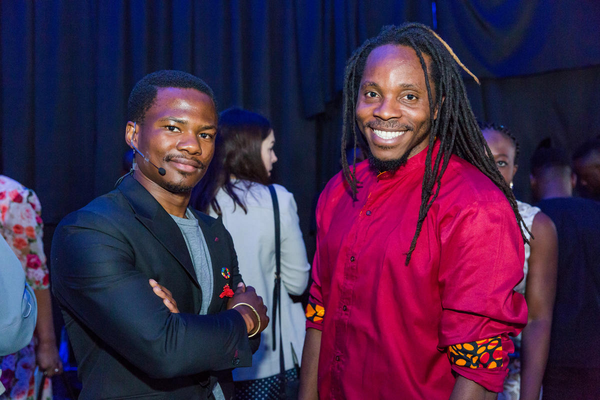 David Sengeh and Loyiso Madinga at the 2018 Goalkeepers event in Johannesburg, South Africa ©Gates Archive/Ilan Godfrey