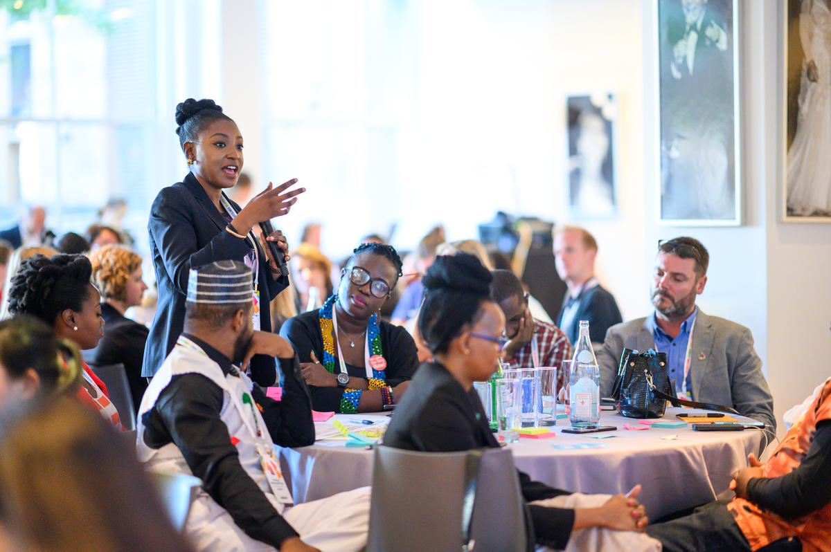 Angel Adelaja speaks at the 2019 Goalkeepers In Action: Commit to Collective Action event. ©Gates Archive/Mike Lawrence